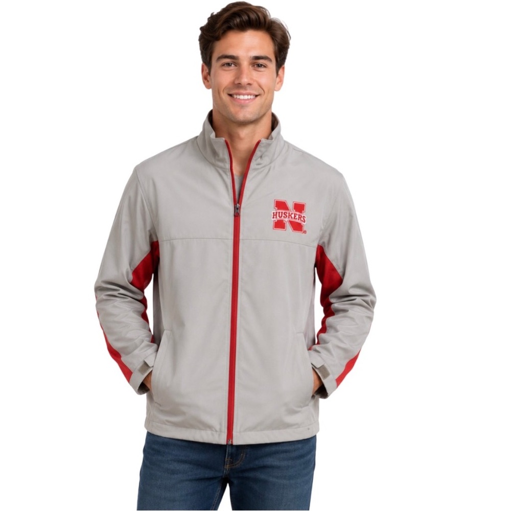 Nebraska Cornhuskers Mens Coat Size Small Gray Zip Front Heavy Winter Jacket